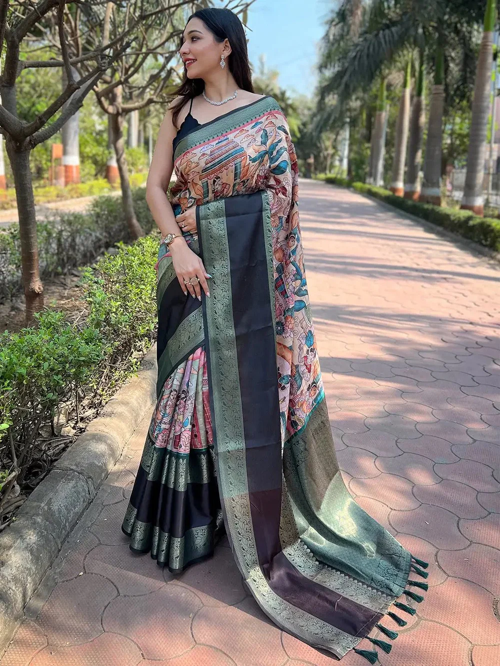 Light Green Colour Double Border Chex Weaving Banarasi Soft Silk Saree