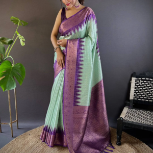 Pista Banarasi Silk Gadwal Pattu Saree